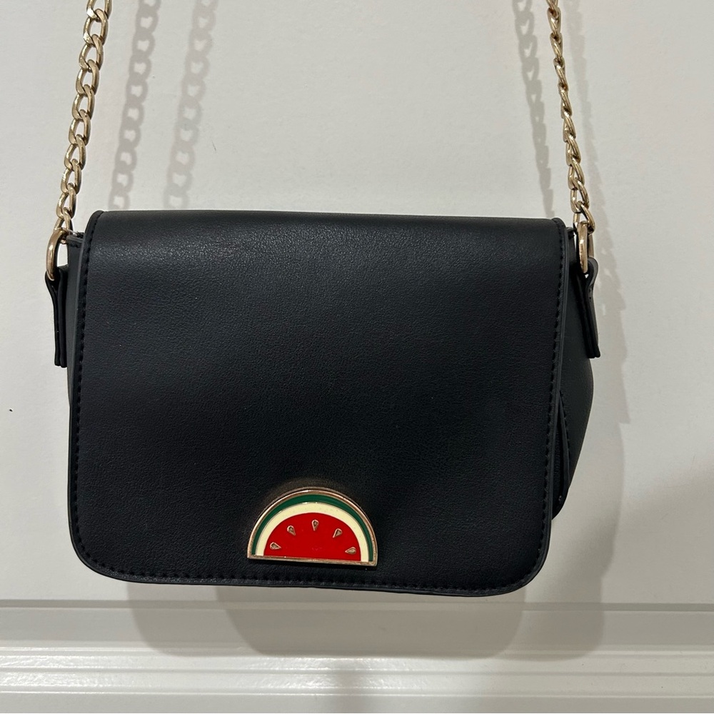Black Crossbody Bag with Gold Chain
